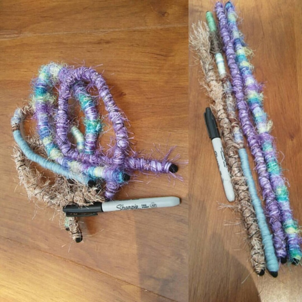 3 purple blue yellow boho bendable Dread Ties